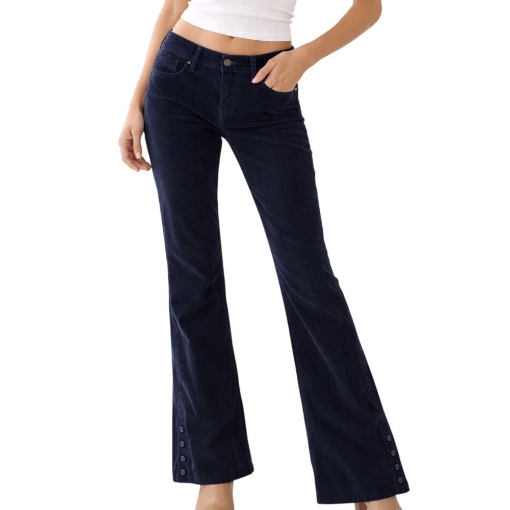 Pilcro and the Letterpress Navy Corduroy Flare Pants Sz 26 Button Detail